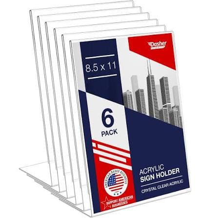 Acrylic slanted sign holder, 8.5" x 11" — 6-pack